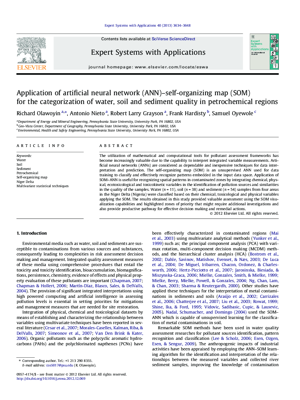 Application of artificial neural network (ANN)–self-organizing map (SOM) for the categorization of water, soil and sediment quality in petrochemical regions