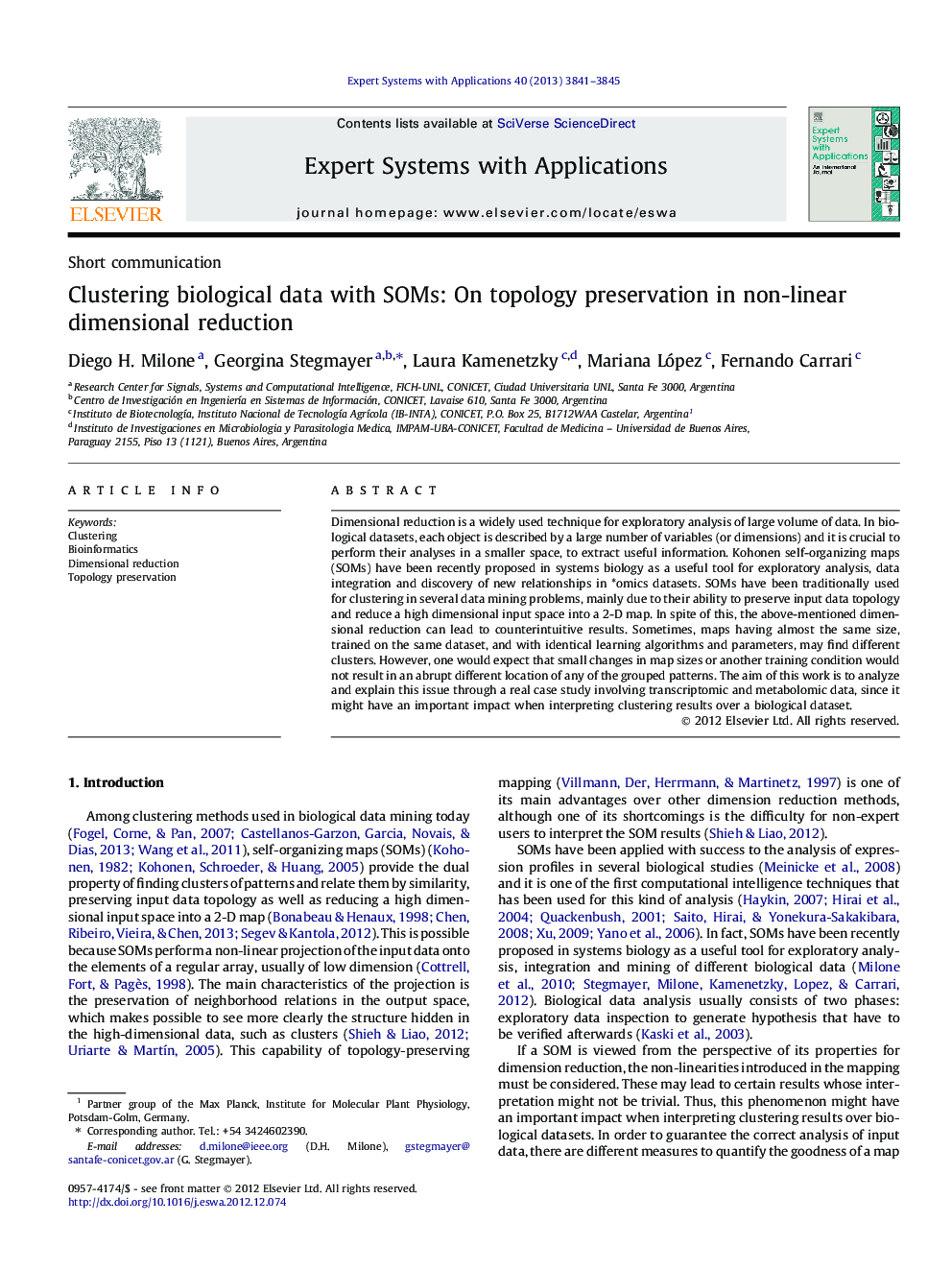 Clustering biological data with SOMs: On topology preservation in non-linear dimensional reduction