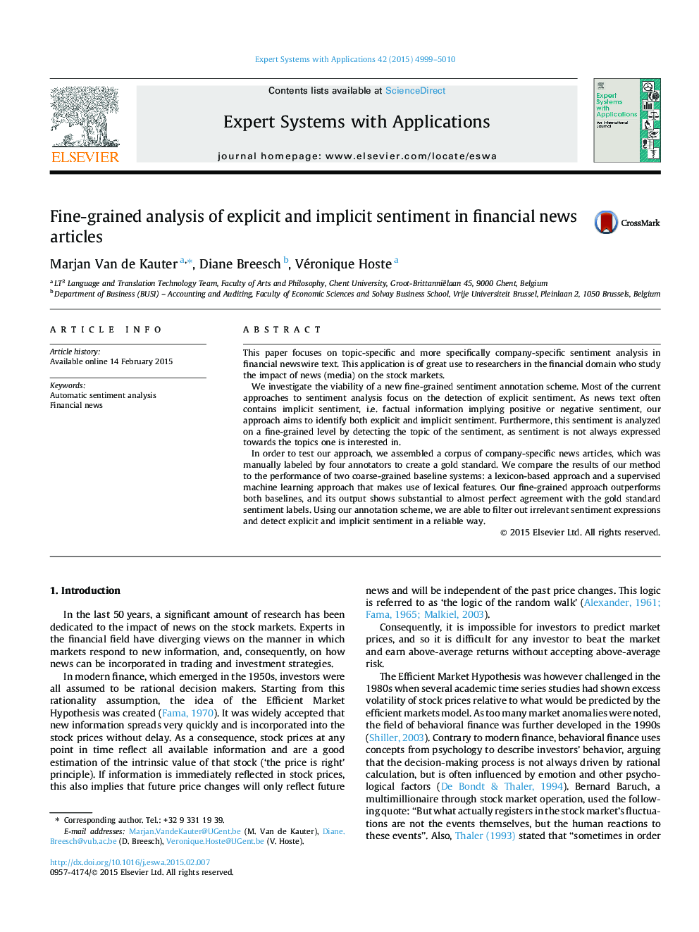 Fine-grained analysis of explicit and implicit sentiment in financial news articles