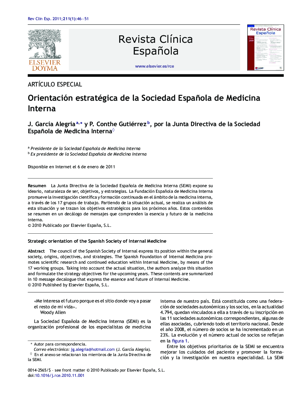 Orientación estratégica de la Sociedad Española de Medicina Interna