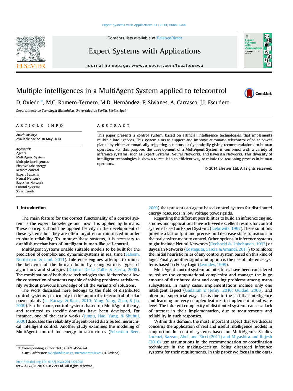 Multiple intelligences in a MultiAgent System applied to telecontrol