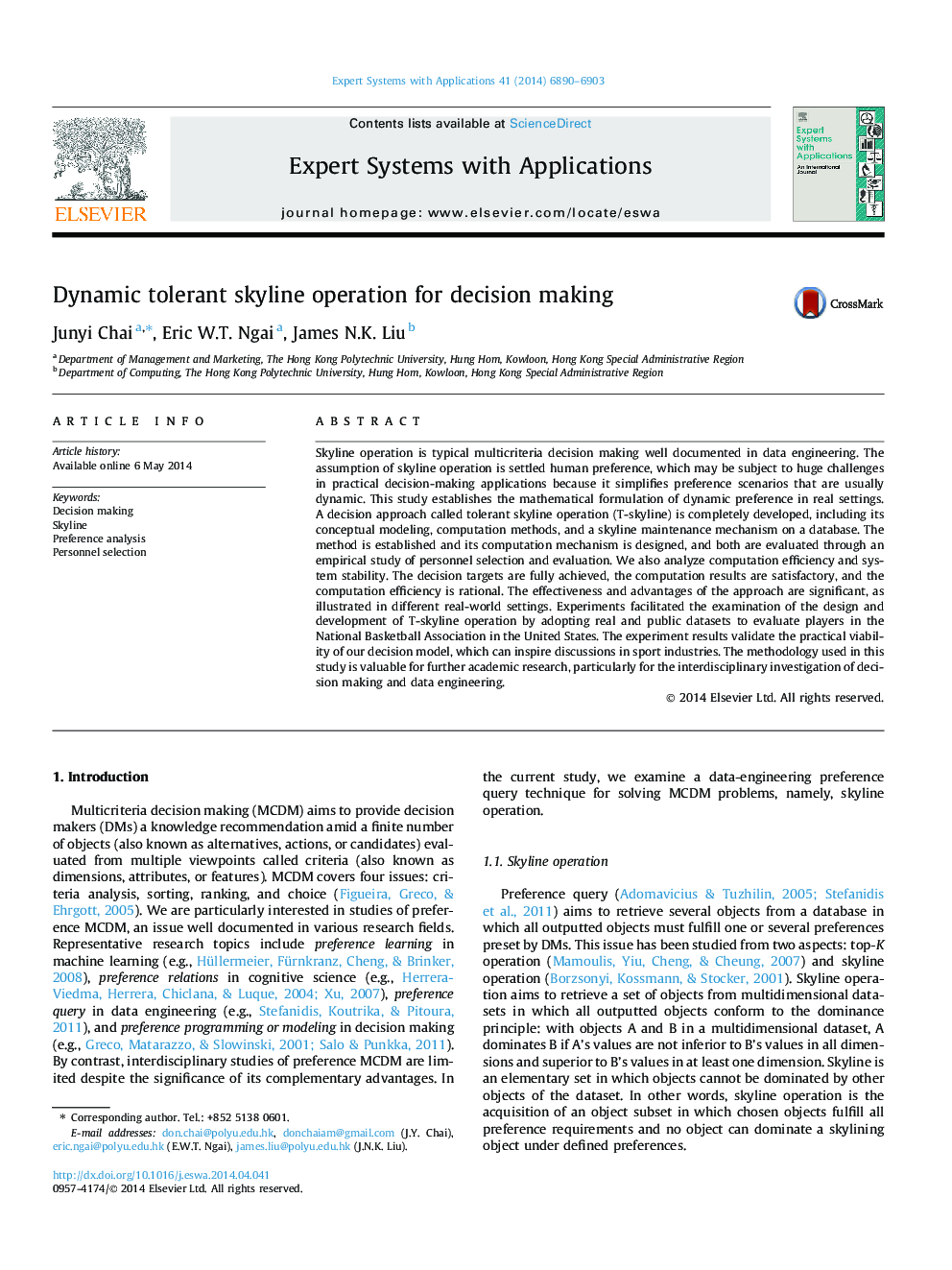 Dynamic tolerant skyline operation for decision making