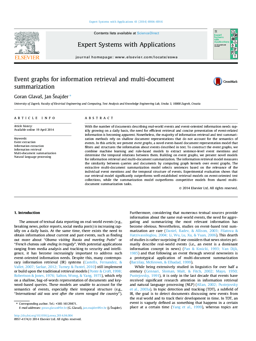 Event graphs for information retrieval and multi-document summarization