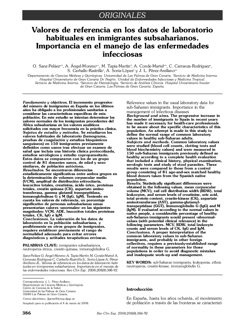 Valores de referencia en los datos de laboratorio habituales en inmigrantes subsaharianos. Importancia en el manejo de las enfermedades infecciosas