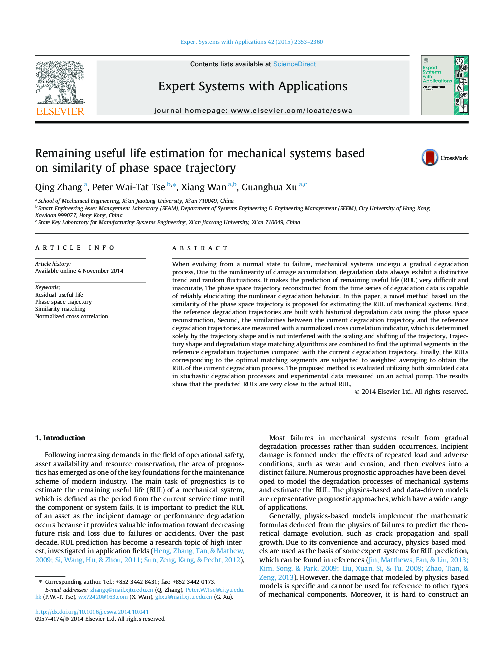 Remaining useful life estimation for mechanical systems based on similarity of phase space trajectory