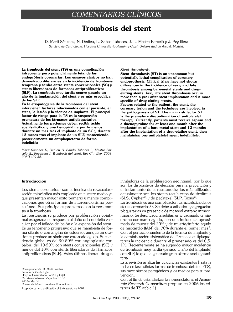 Trombosis del stent