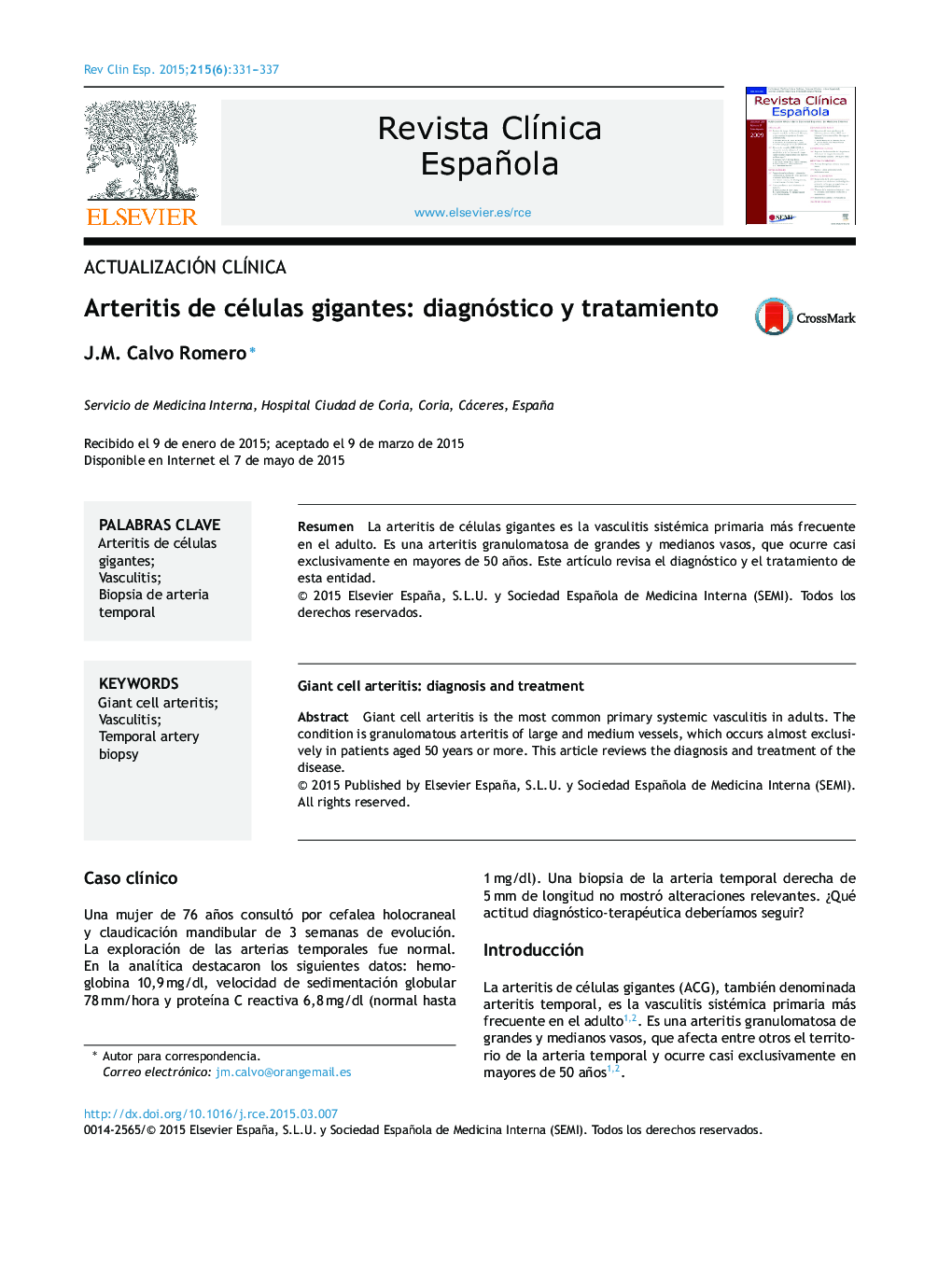 Arteritis de células gigantes: diagnóstico y tratamiento