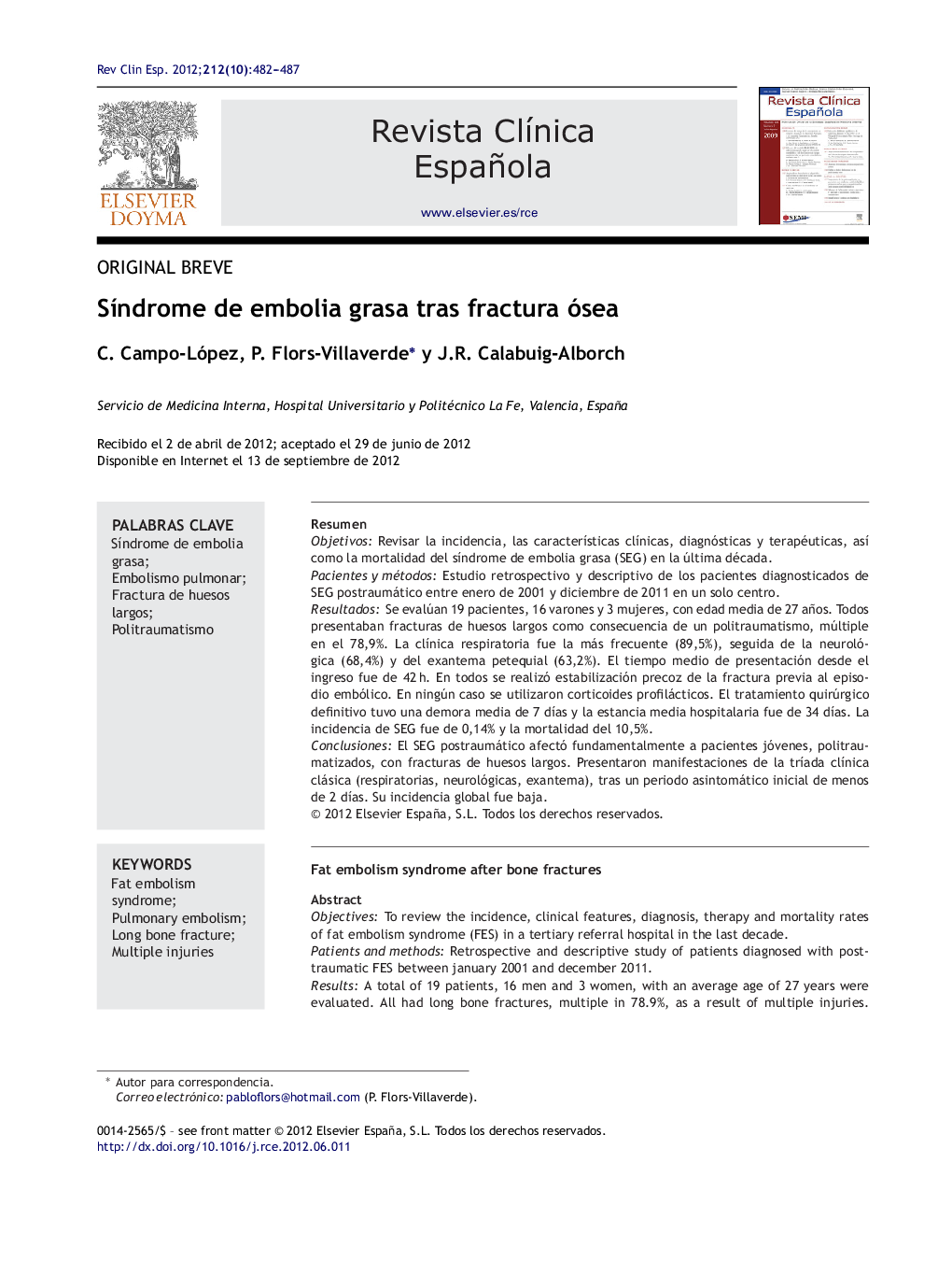 SÃ­ndrome de embolia grasa tras fractura ósea