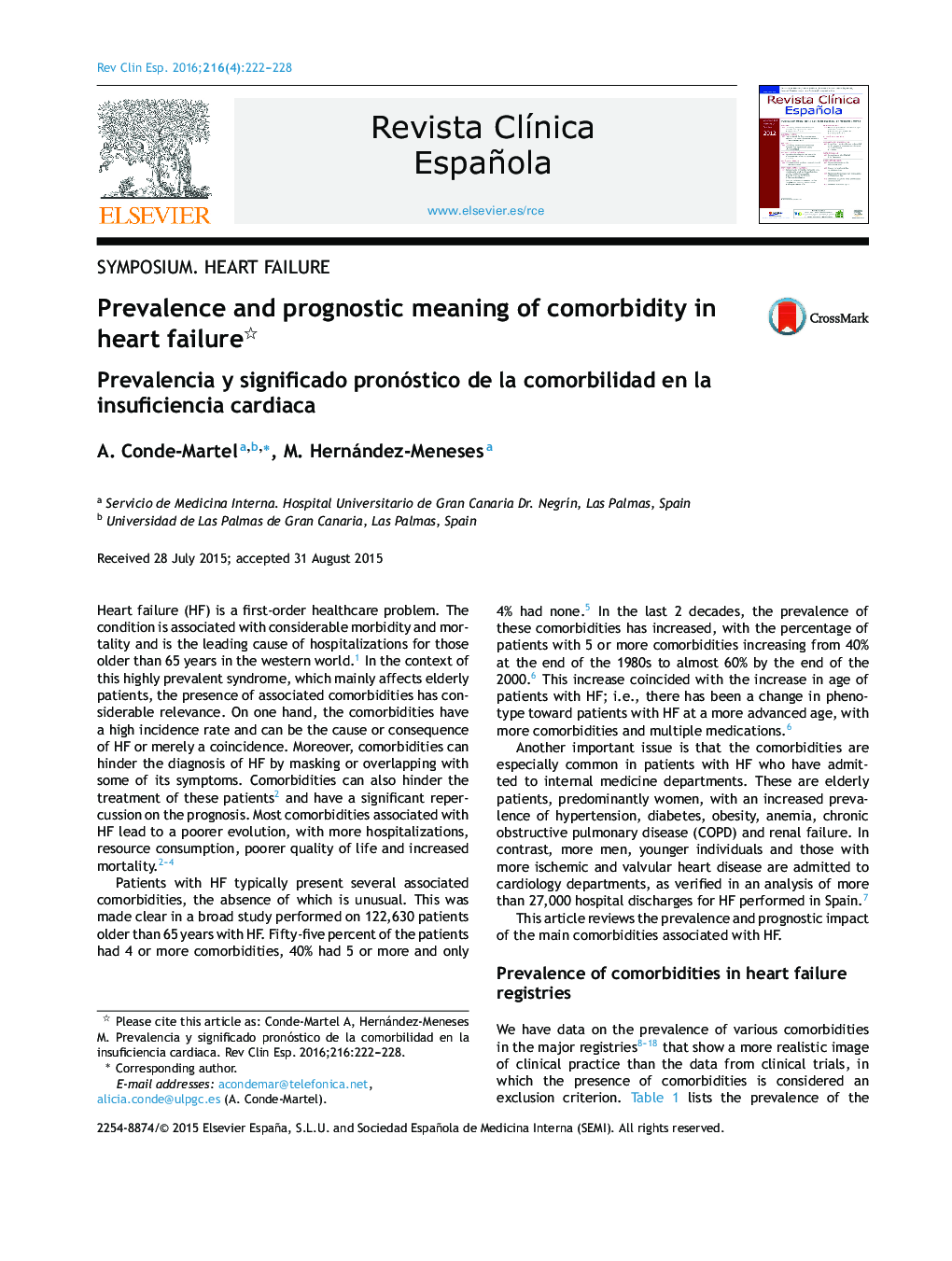 Prevalence and prognostic meaning of comorbidity in heart failure