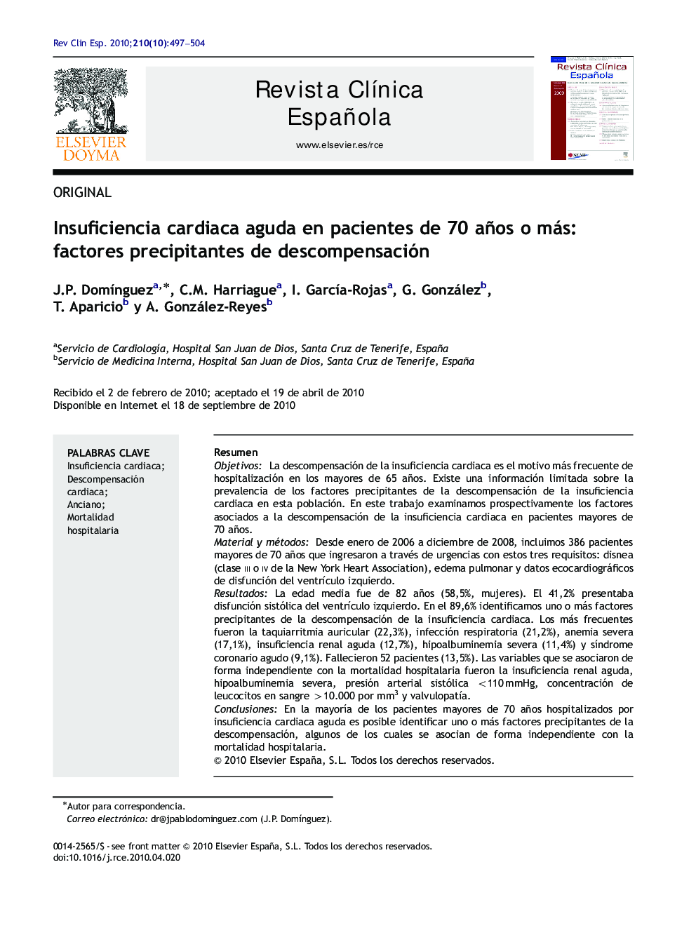 Insuficiencia cardiaca aguda en pacientes de 70 años o más: factores precipitantes de descompensación