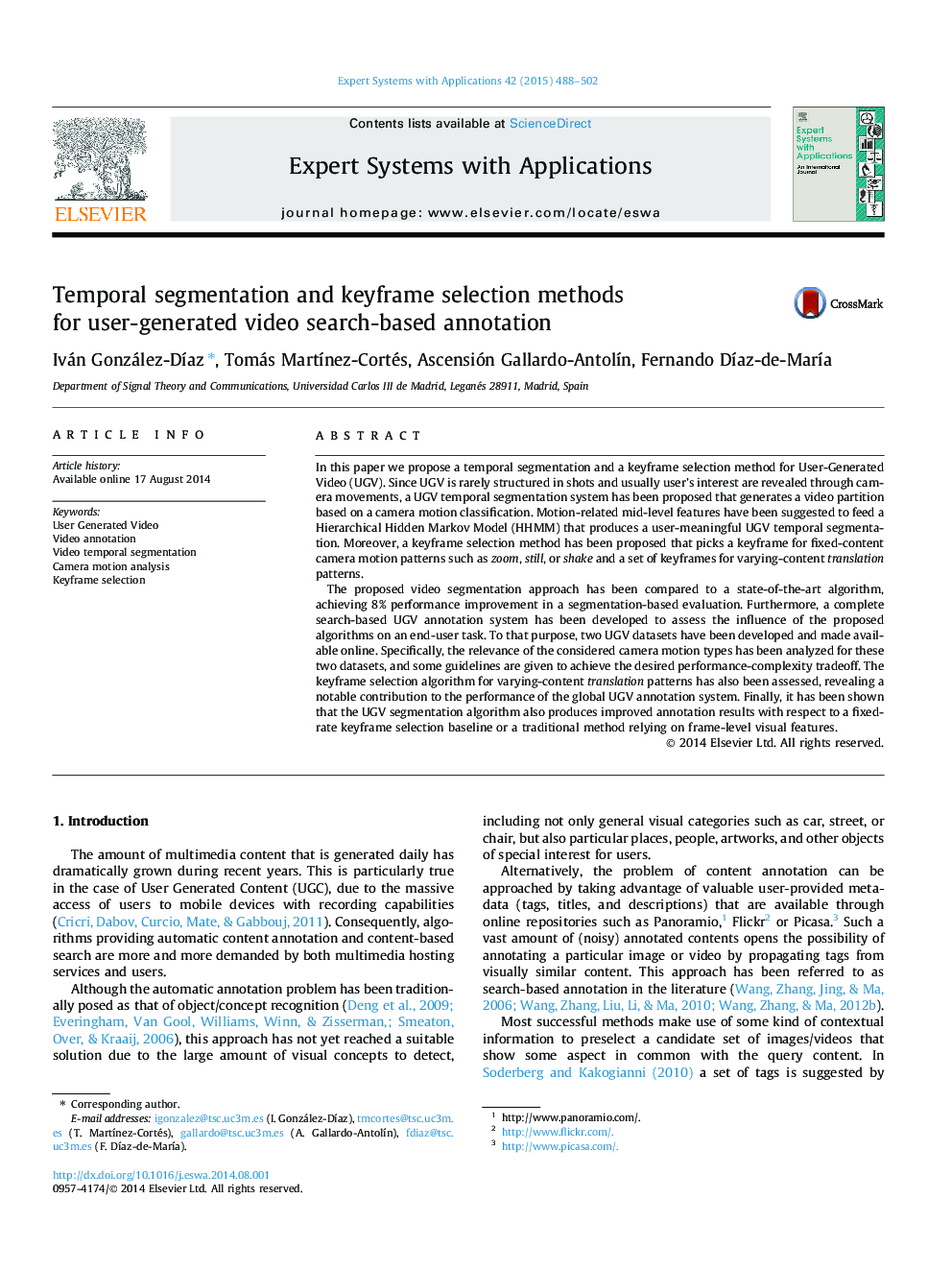 Temporal segmentation and keyframe selection methods for user-generated video search-based annotation