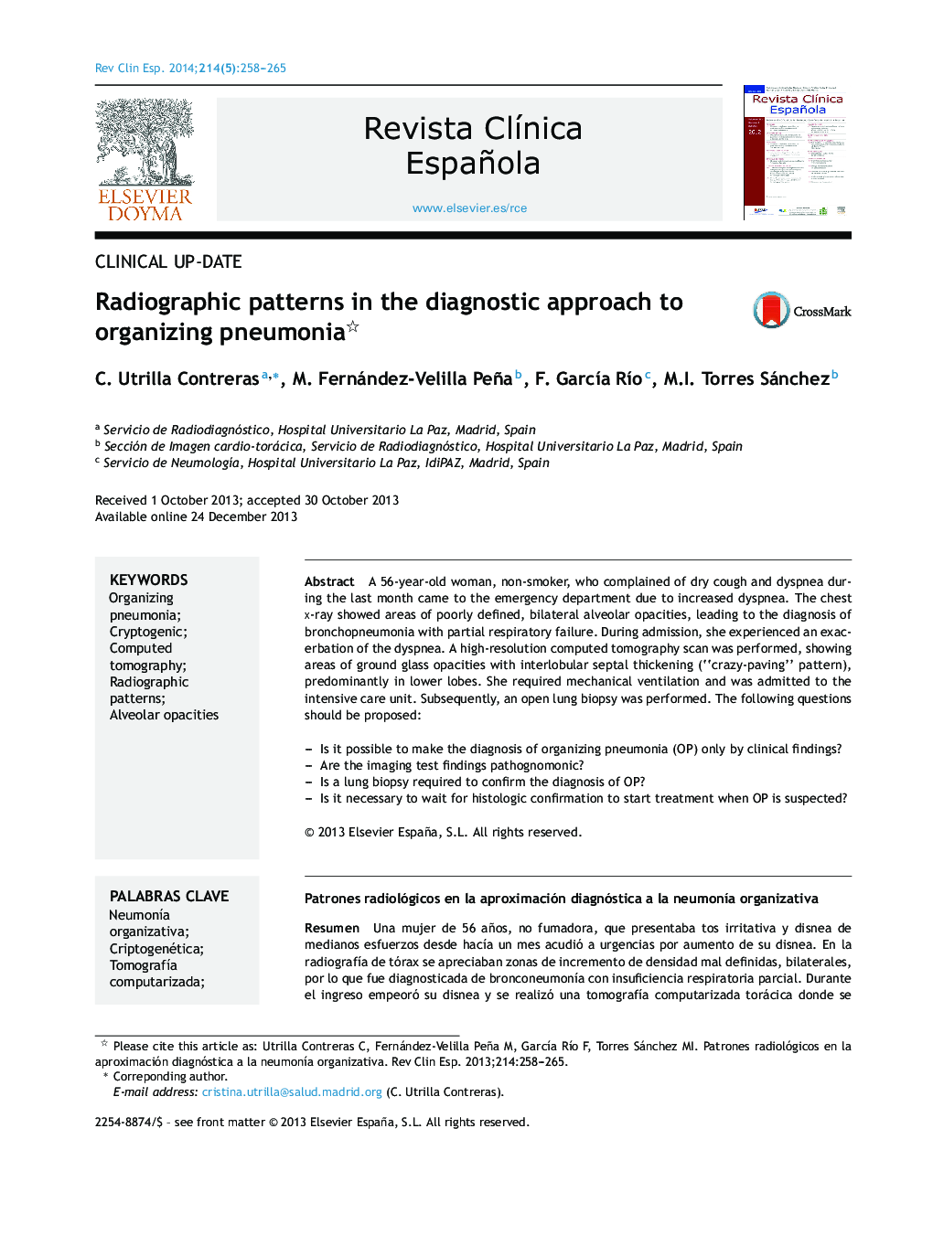 Radiographic patterns in the diagnostic approach to organizing pneumonia 