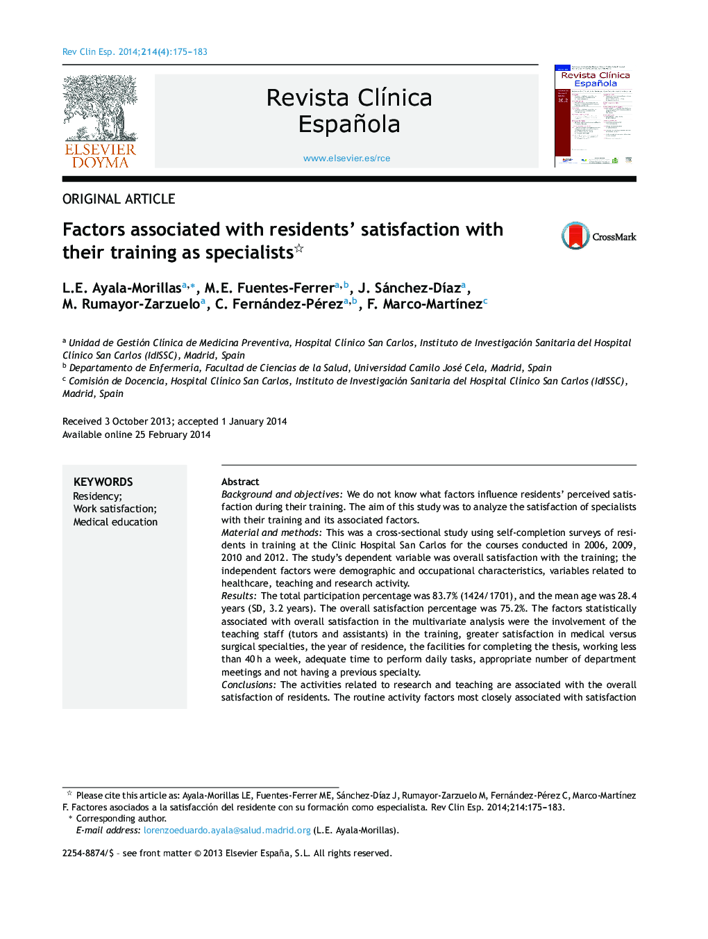 Factors associated with residents’ satisfaction with their training as specialists 
