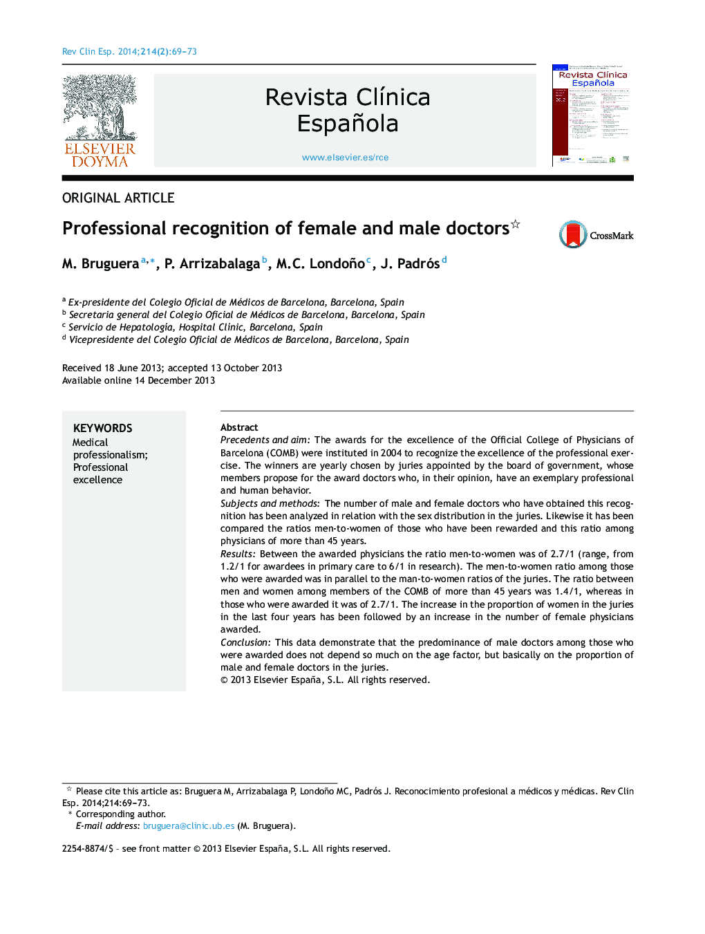 Professional recognition of female and male doctors 