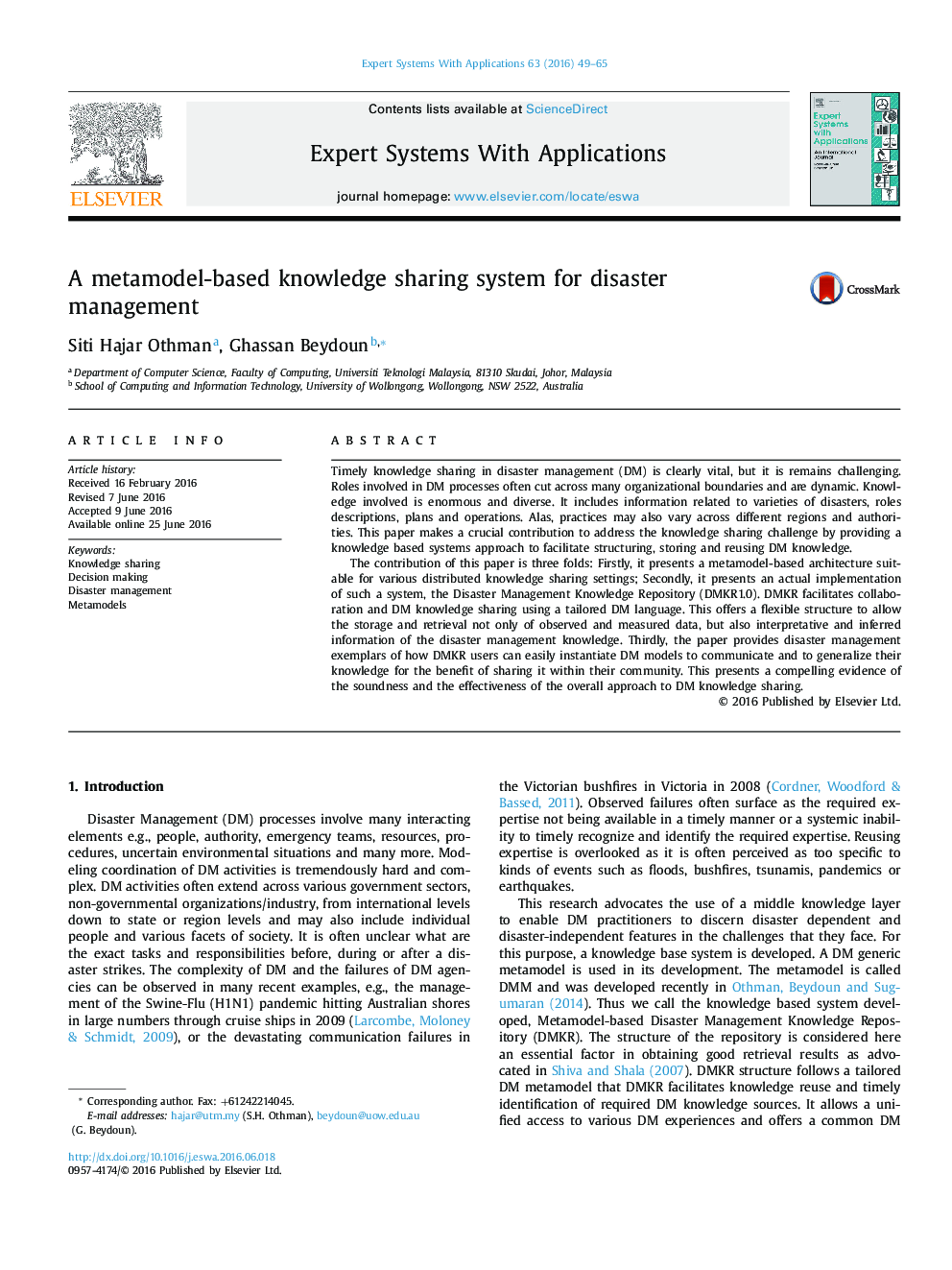 A metamodel-based knowledge sharing system for disaster management