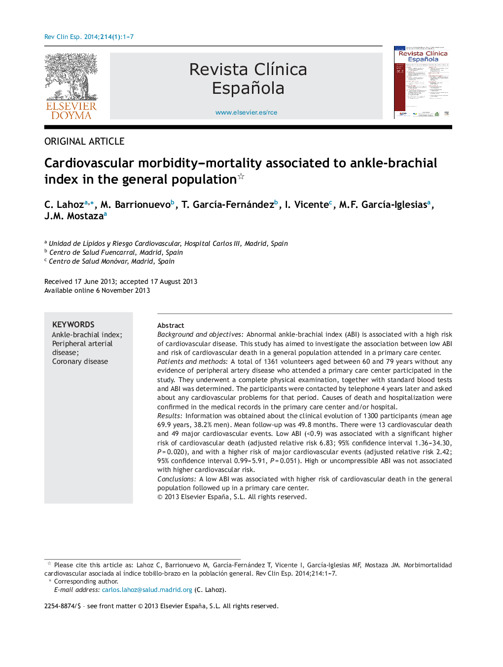 Cardiovascular morbidity–mortality associated to ankle-brachial index in the general population 