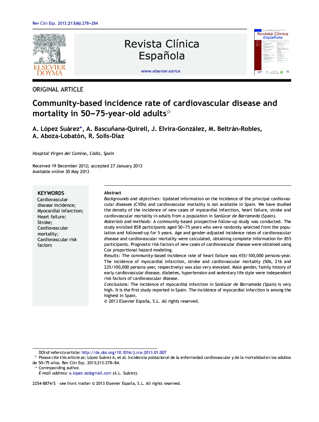 Community-based incidence rate of cardiovascular disease and mortality in 50–75-year-old adults 