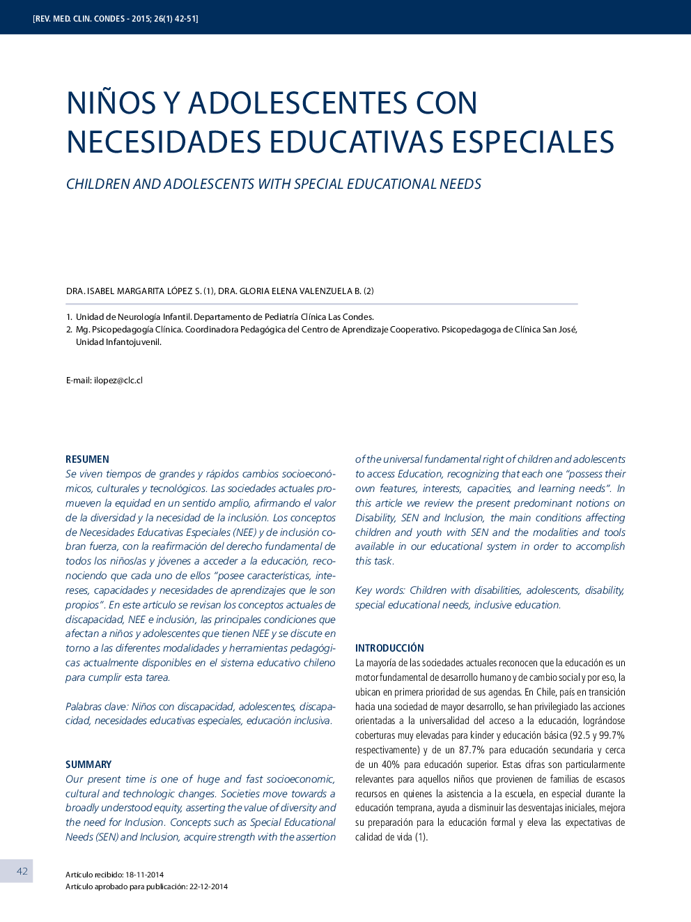 NIÑOS y adolescentes con necesidades educativas especiales