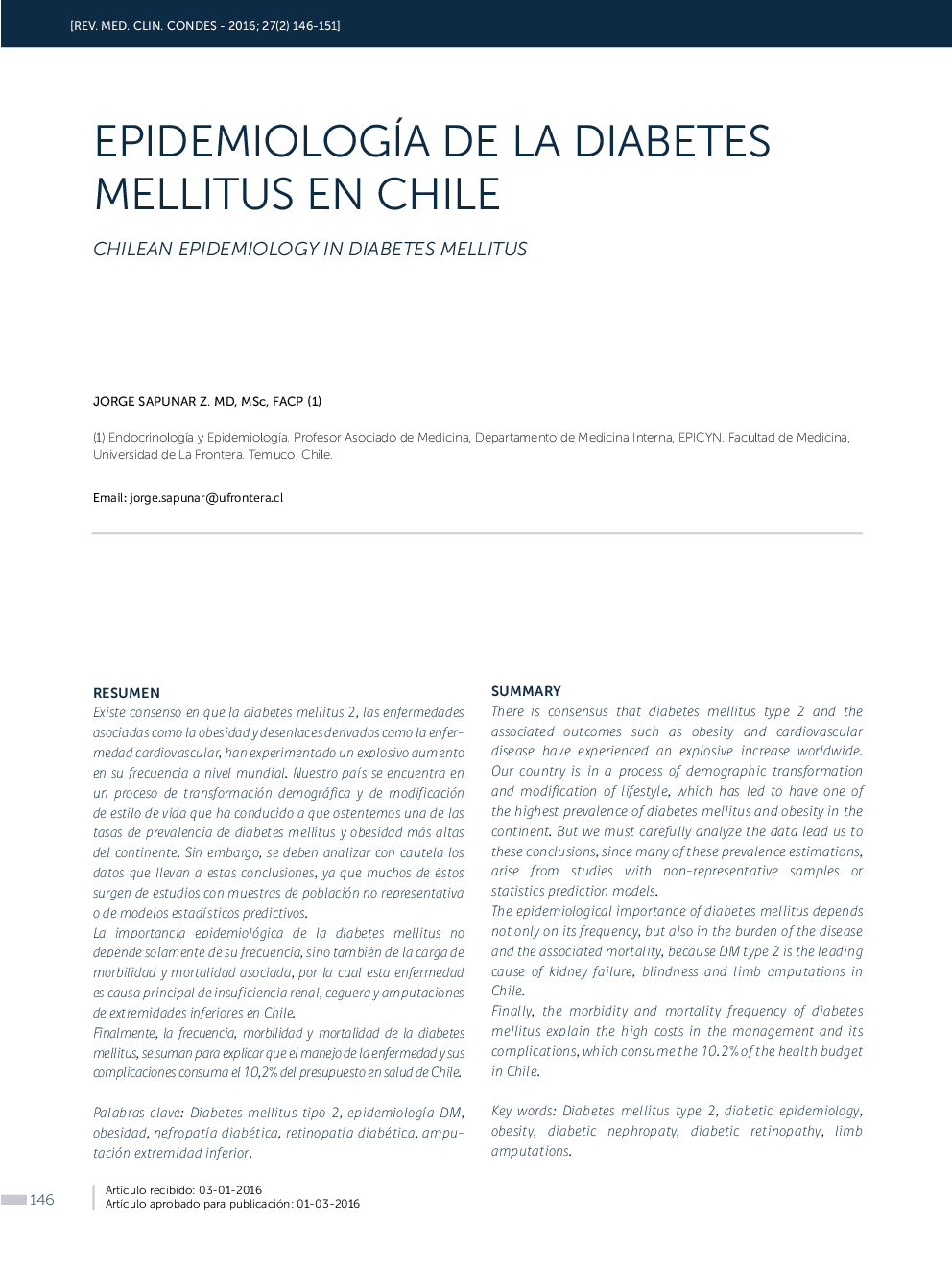 EPIDEMIOLOGÍA DE LA DIABETES MELLITUS EN CHILE