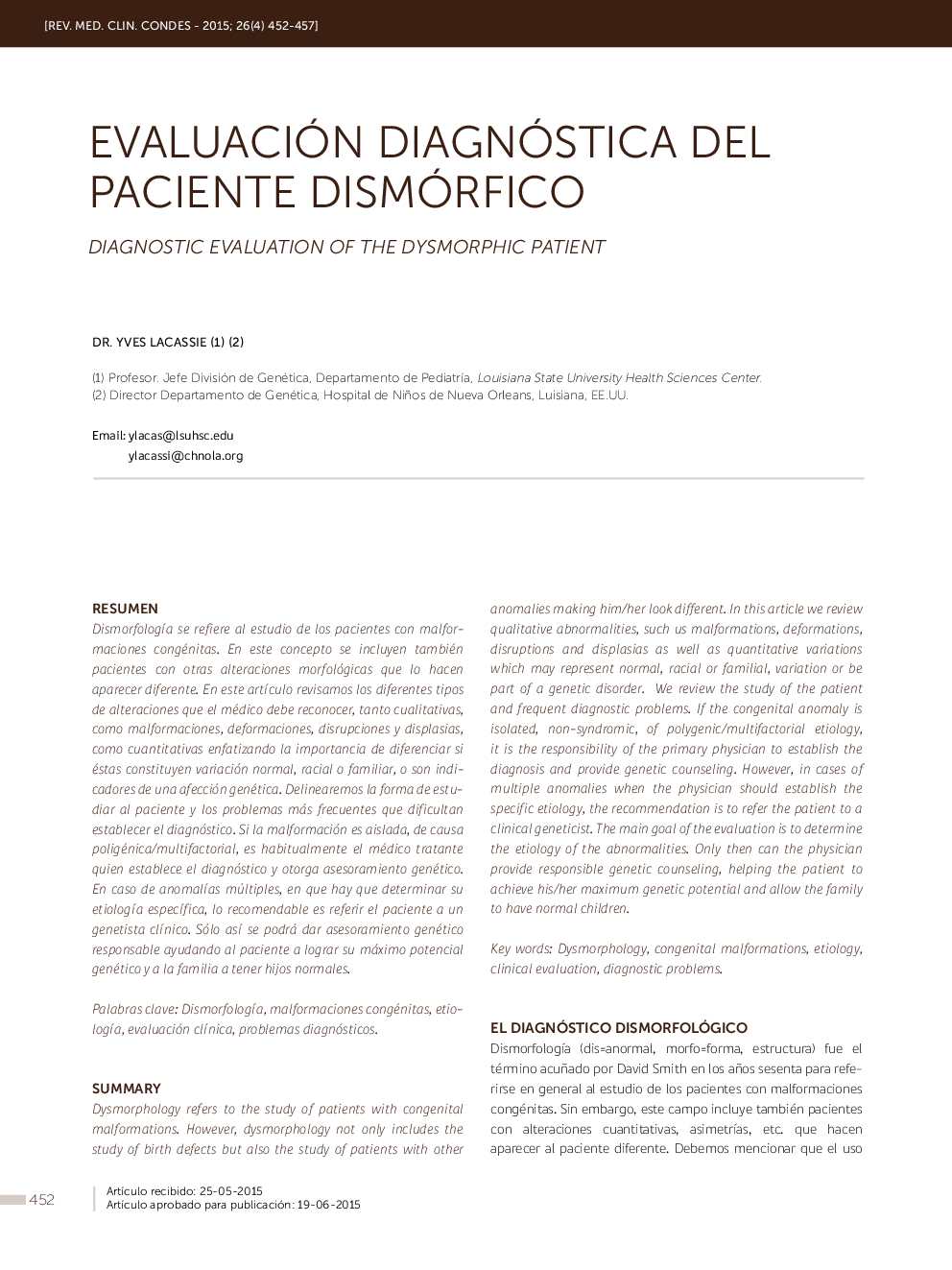 Evaluación diagnóstica del paciente dismórfico