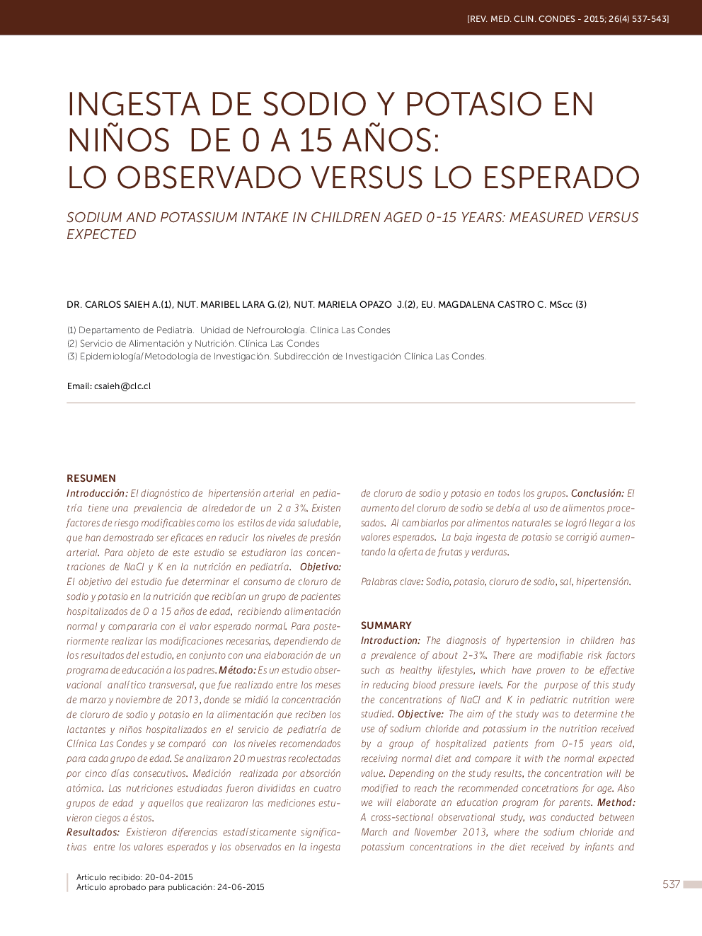 Ingesta de sodio y potasio en niños de 0 a 15 años: lo observado versus lo esperado