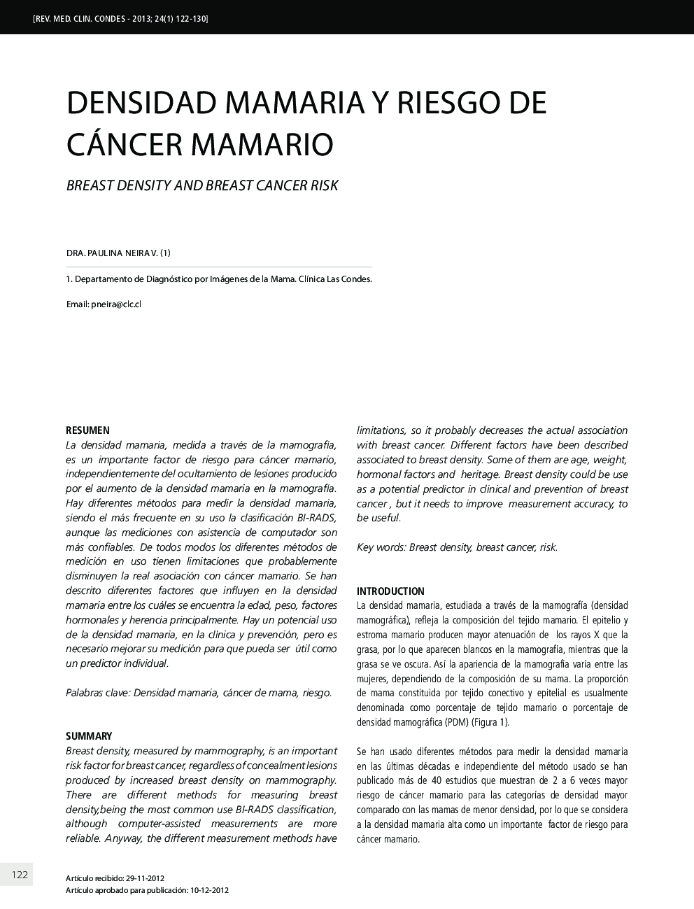 Densidad mamaria y riesgo de cáncer mamario