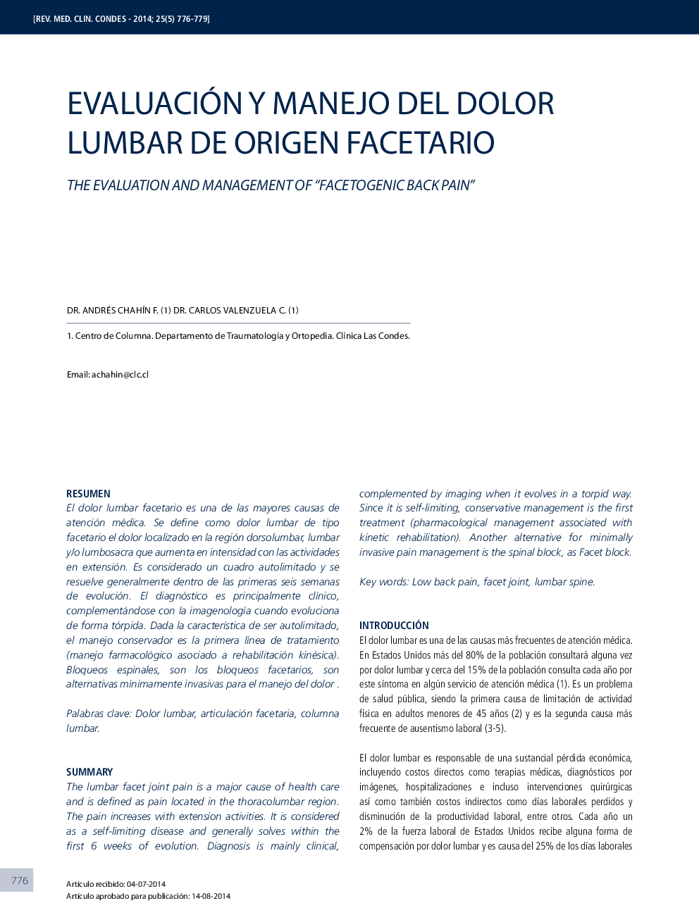 Evaluación y manejo del dolor lumbar de origen facetario