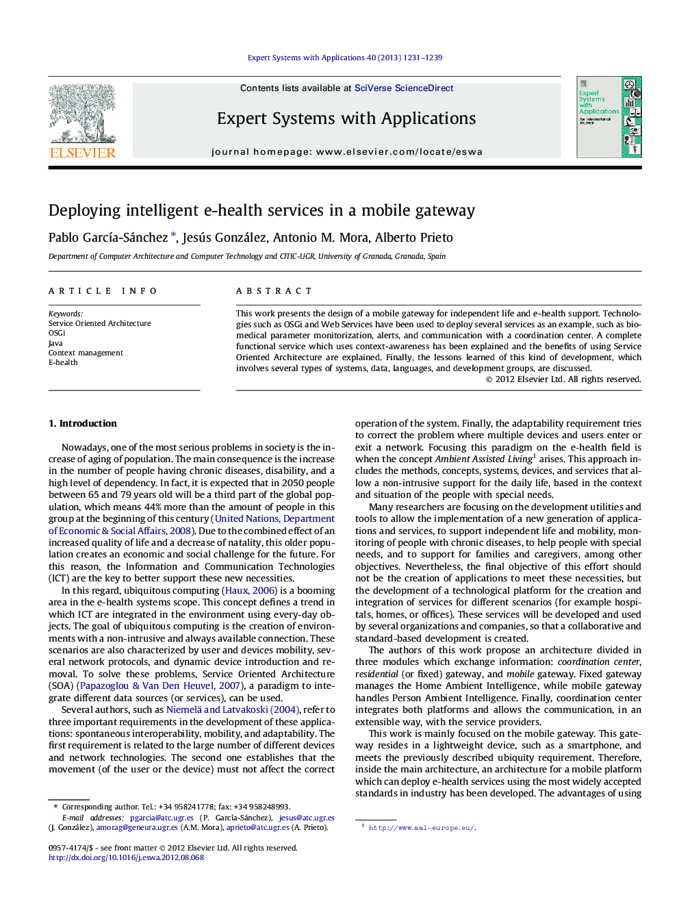 Deploying intelligent e-health services in a mobile gateway