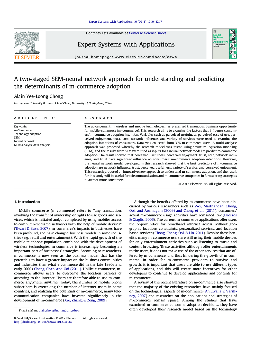 A two-staged SEM-neural network approach for understanding and predicting the determinants of m-commerce adoption