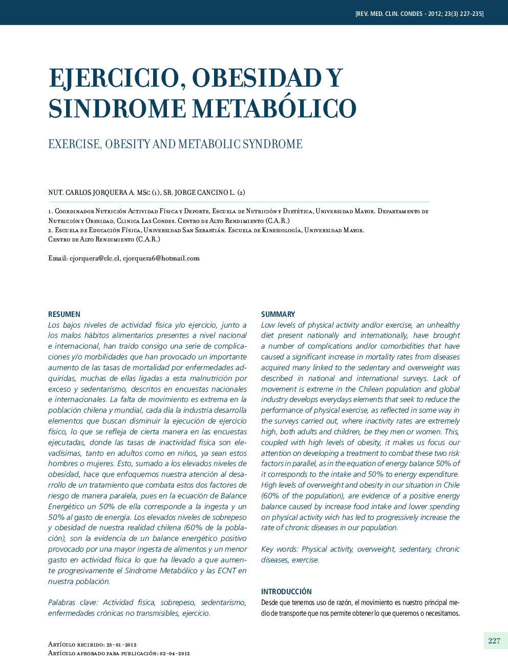 Ejercicio, Obesidad y Sindrome Metabólico