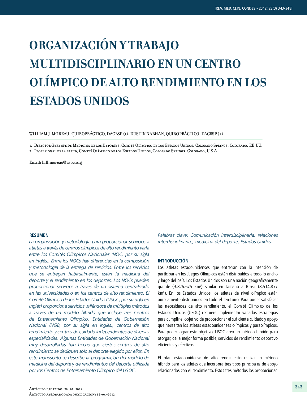 Organización y trabajo multidisciplinario en un centro olímpico de alto rendimiento en los estados unidos