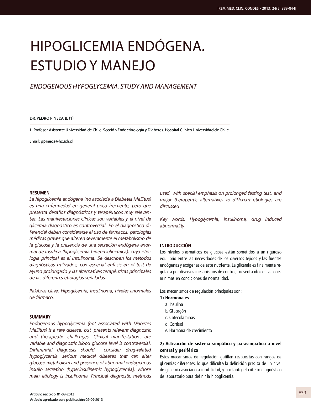 Hipoglicemia endógena. estudio y manejo