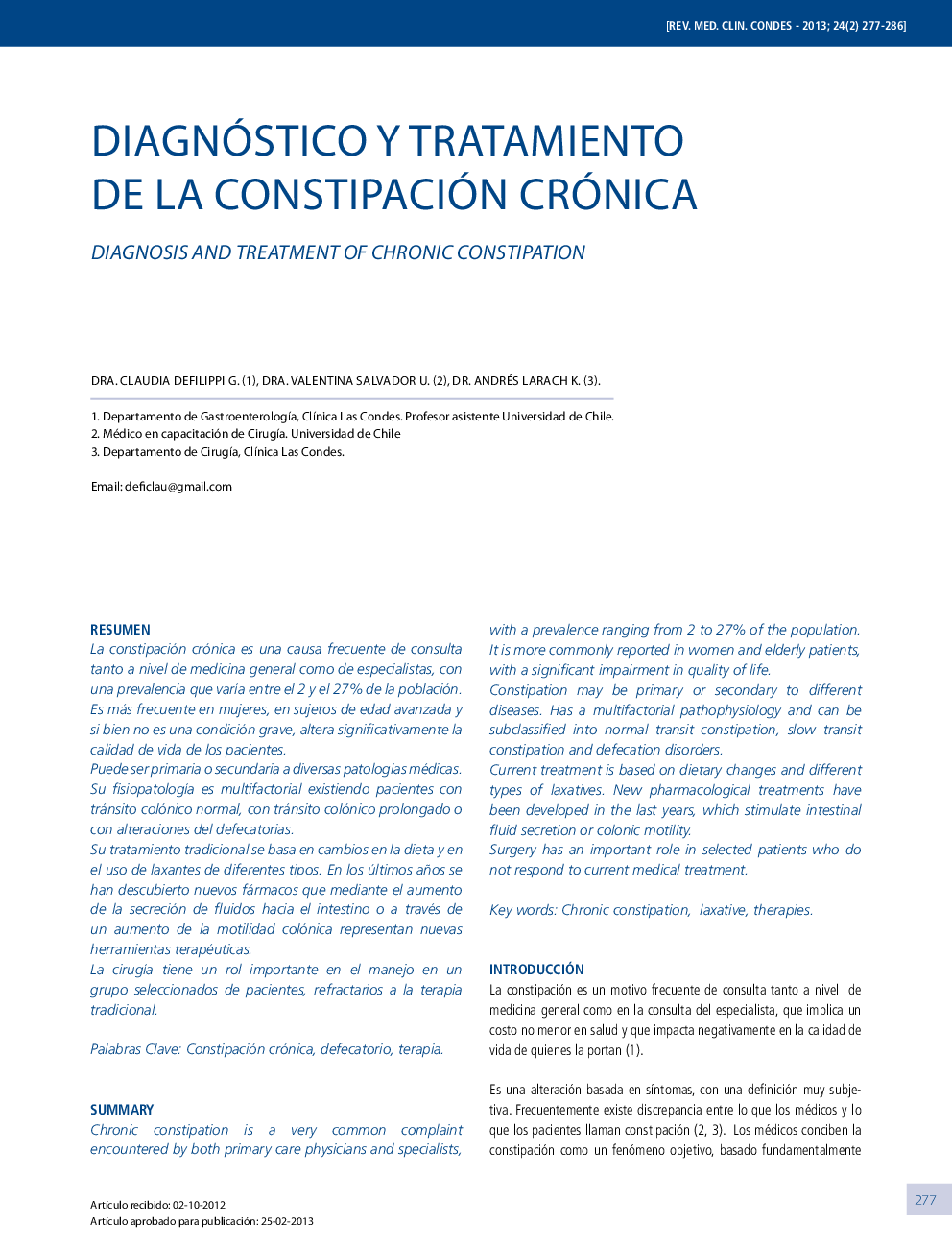 Diagnóstico y tratamiento de la constipación crónica