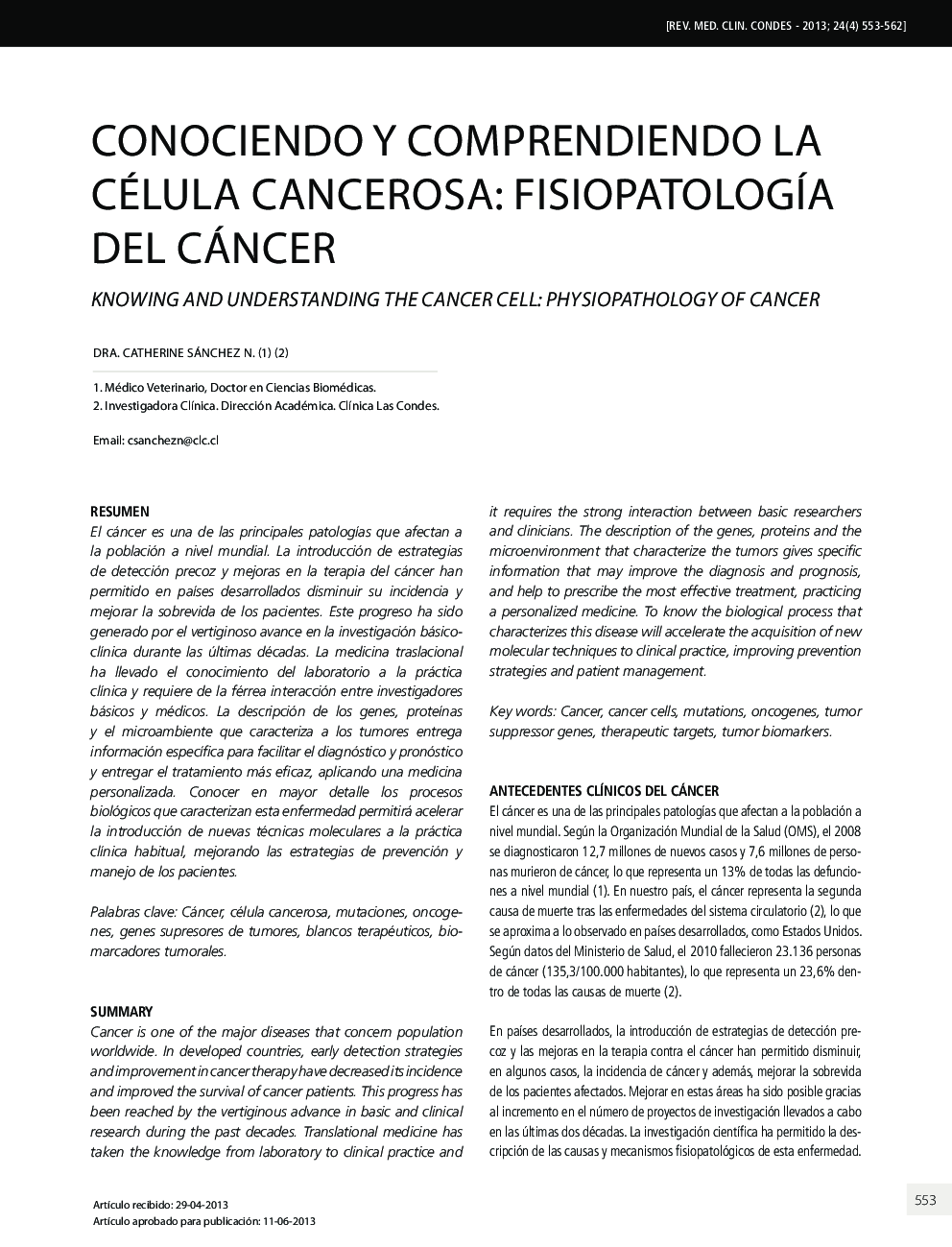 Conociendo y comprendiendo la célula cancerosa: Fisiopatología del cáncer