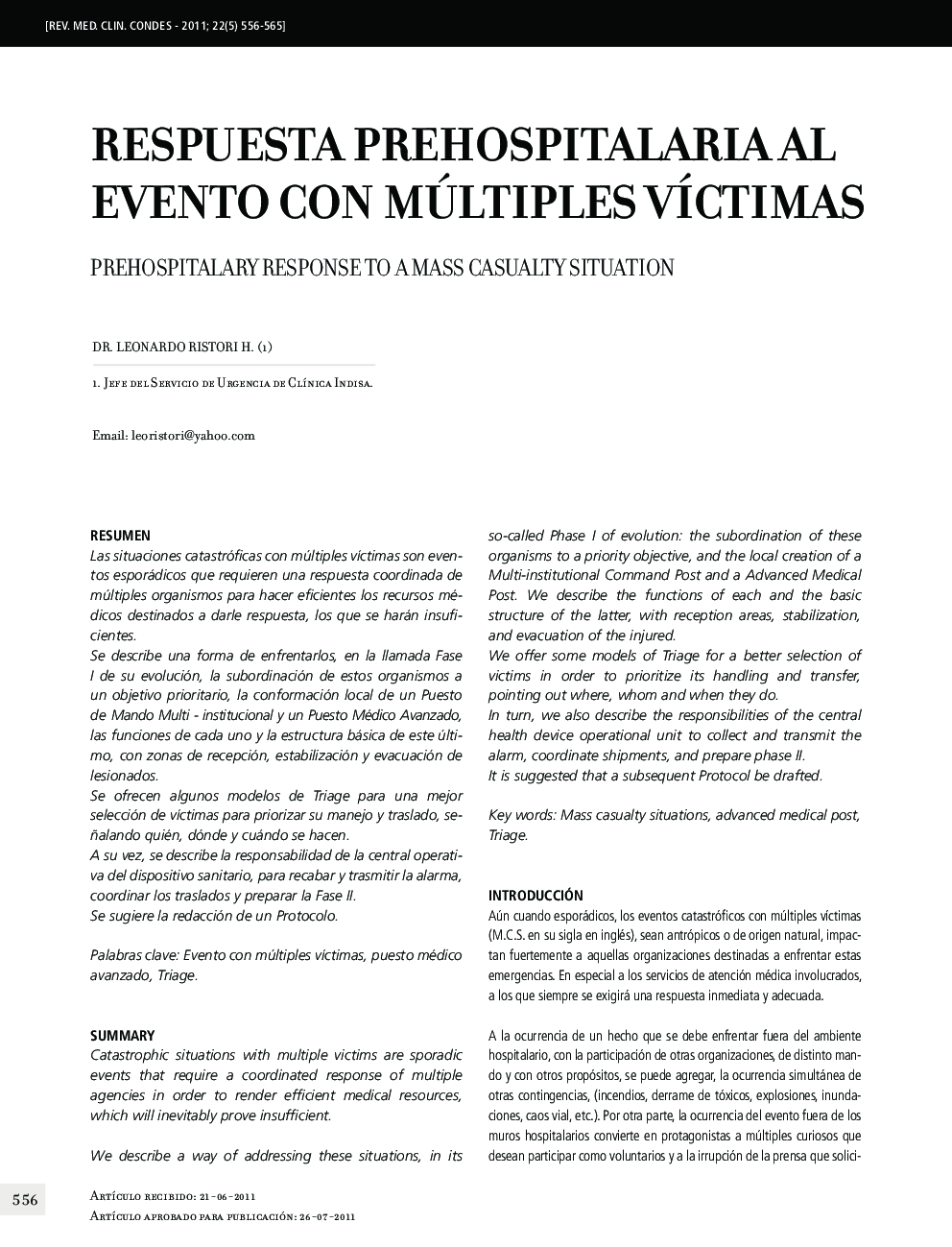 Respuesta prehospitalaria al evento con múltiples víctimas