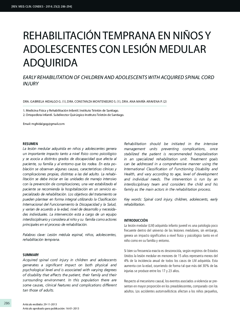 Rehabilitación temprana en niños y adolescentes con lesión medular adquirida