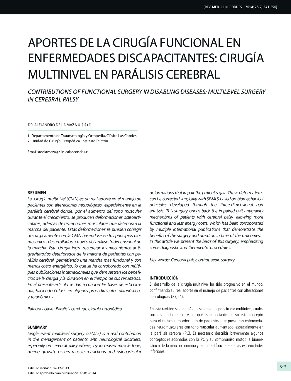 Aportes de la cirugía funcional en enfermedades discapacitantes: cirugía multinivel en parálisis cerebral