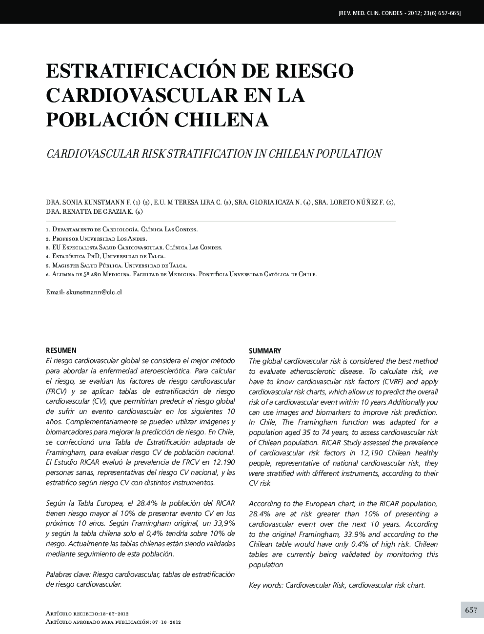 Estratificación de riesgo cardiovascular en la población chilena