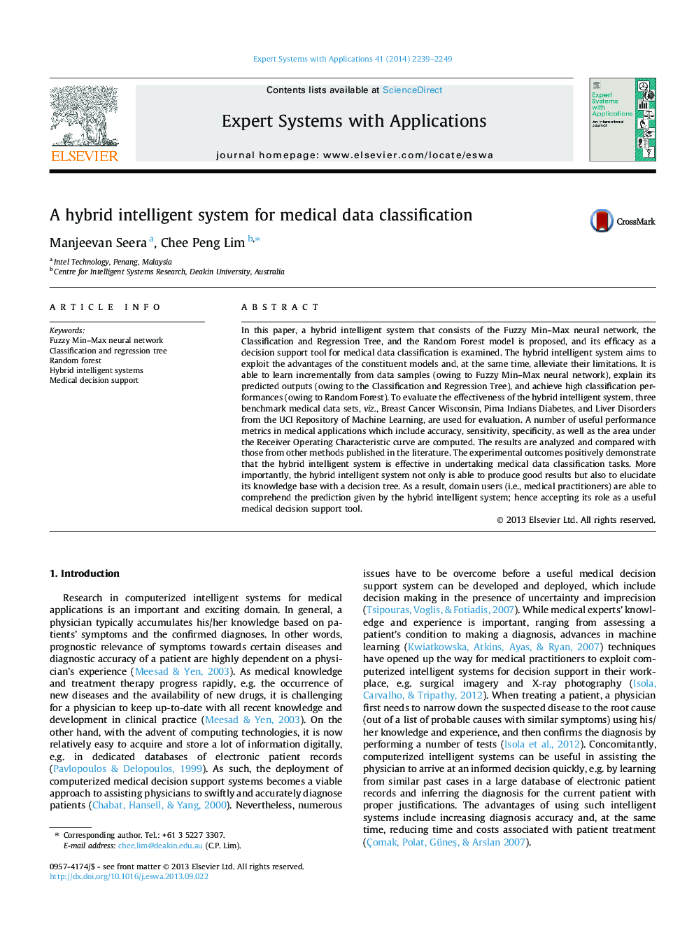 A hybrid intelligent system for medical data classification