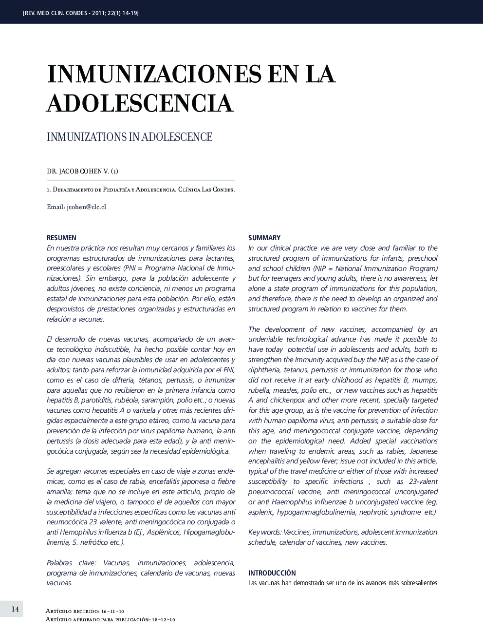 Inmunizaciones en la adolescencia