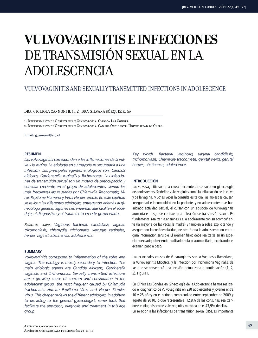 Vulvovaginitis e infecciones de transmisión sexual en la adolescencia