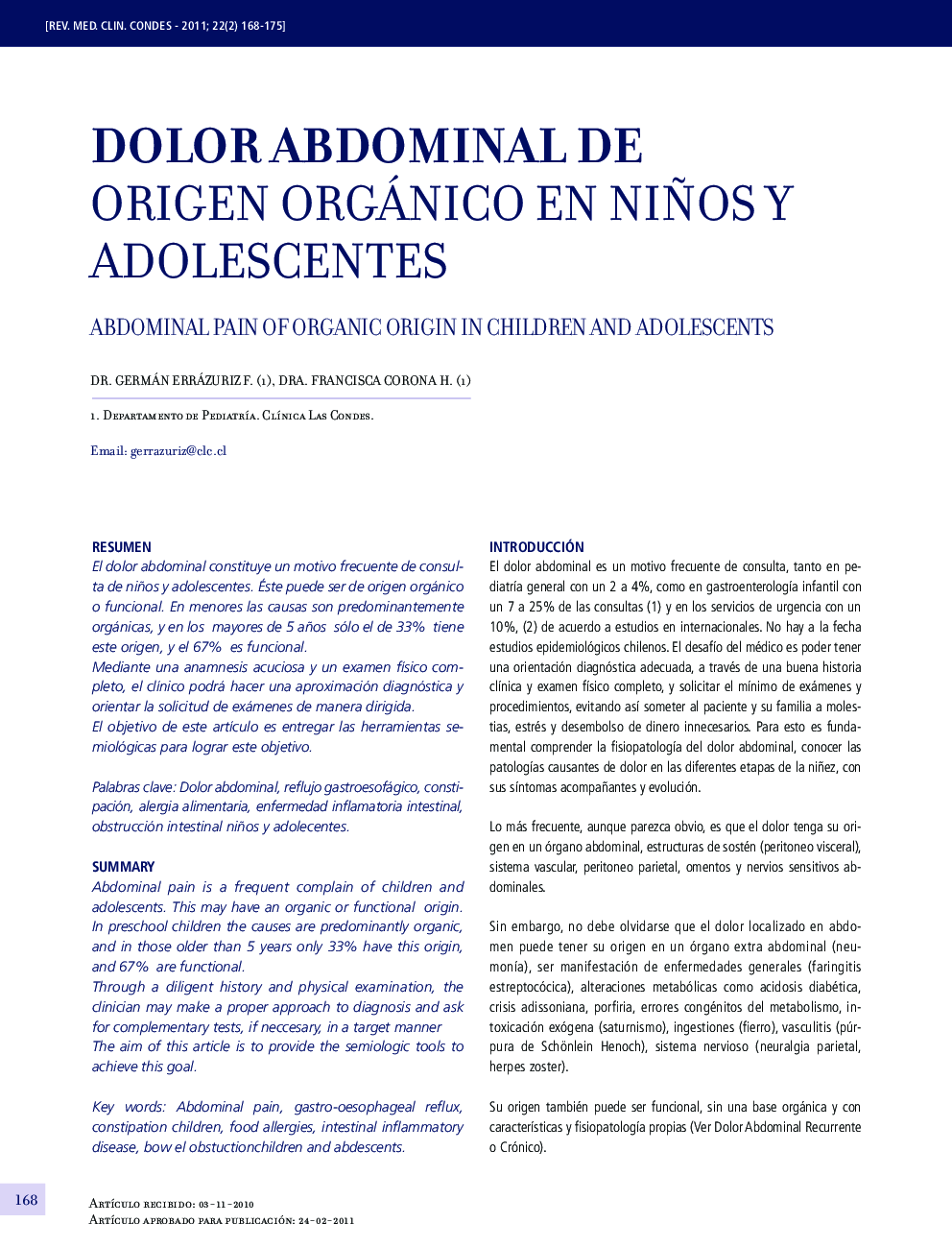 Dolor abdominal de origen orgánico en niños y adolescentes