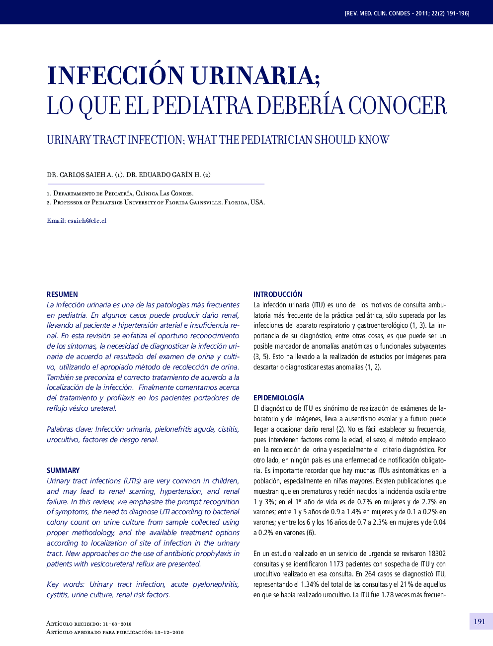 Infección urinaria; lo que el pediatra debería conocer