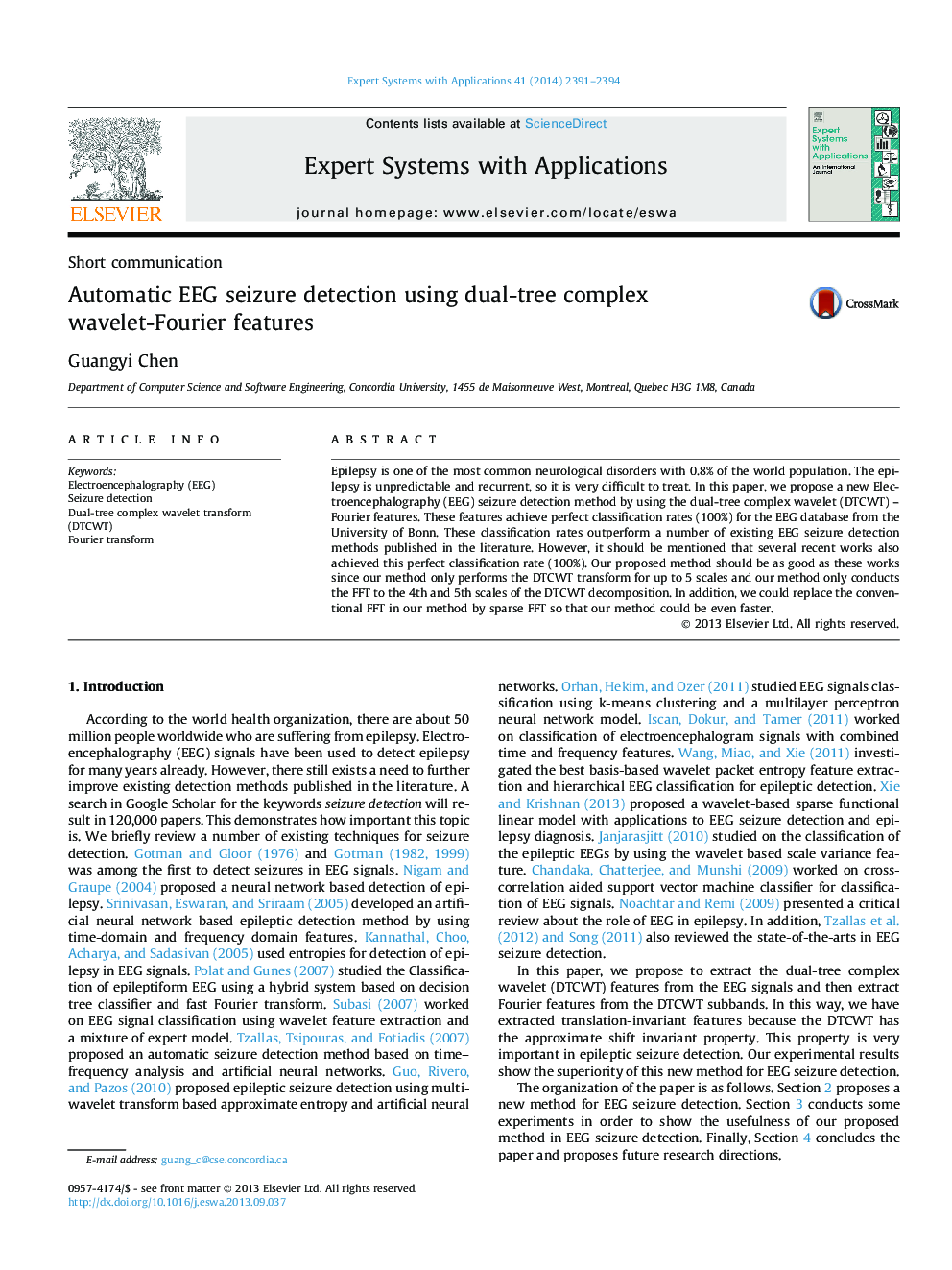 Automatic EEG seizure detection using dual-tree complex wavelet-Fourier features