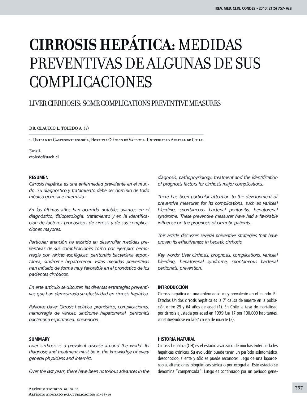 Cirrosis hepática: medidas preventivas de algunas de sus complicaciones