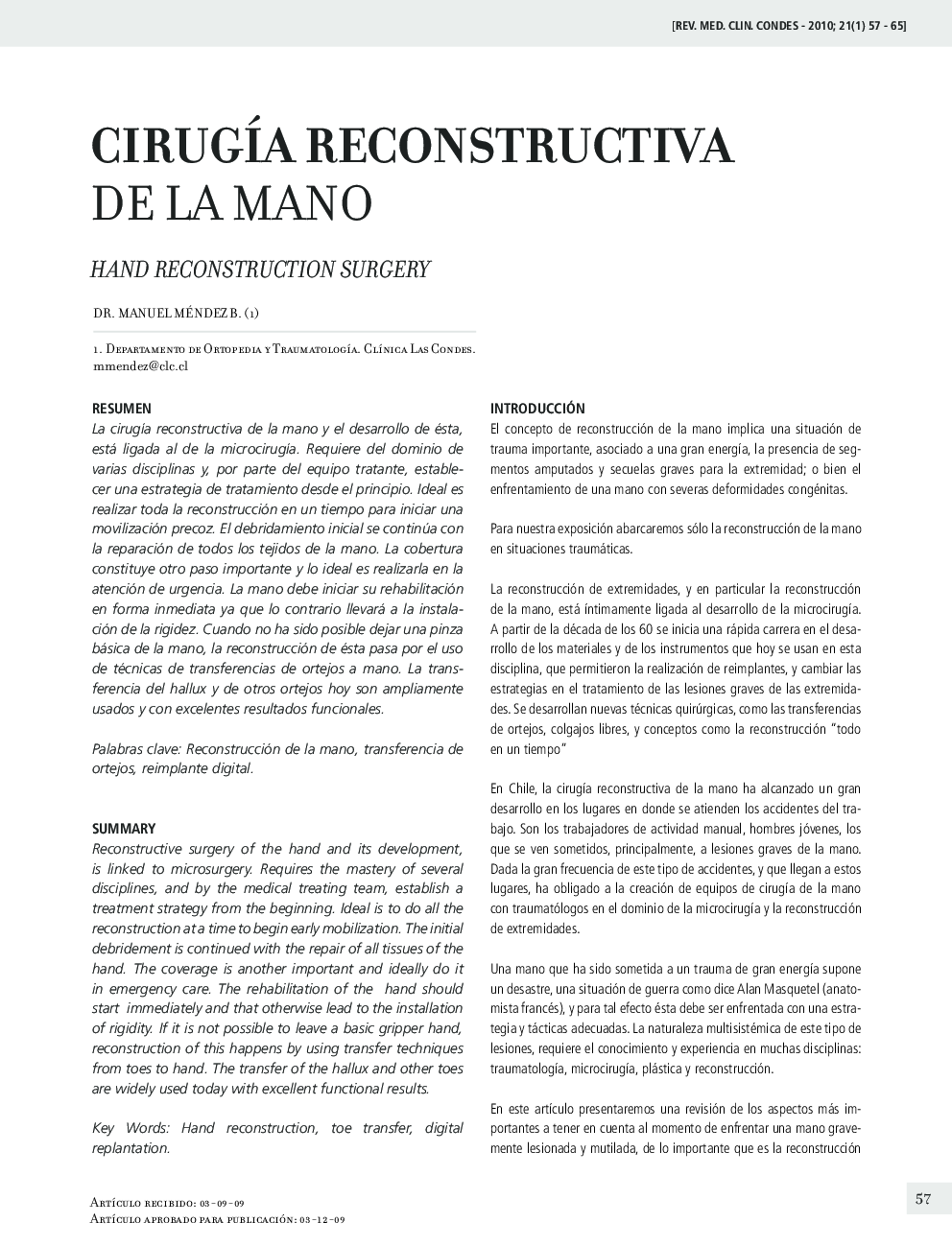 Cirugía reconstructiva de la mano