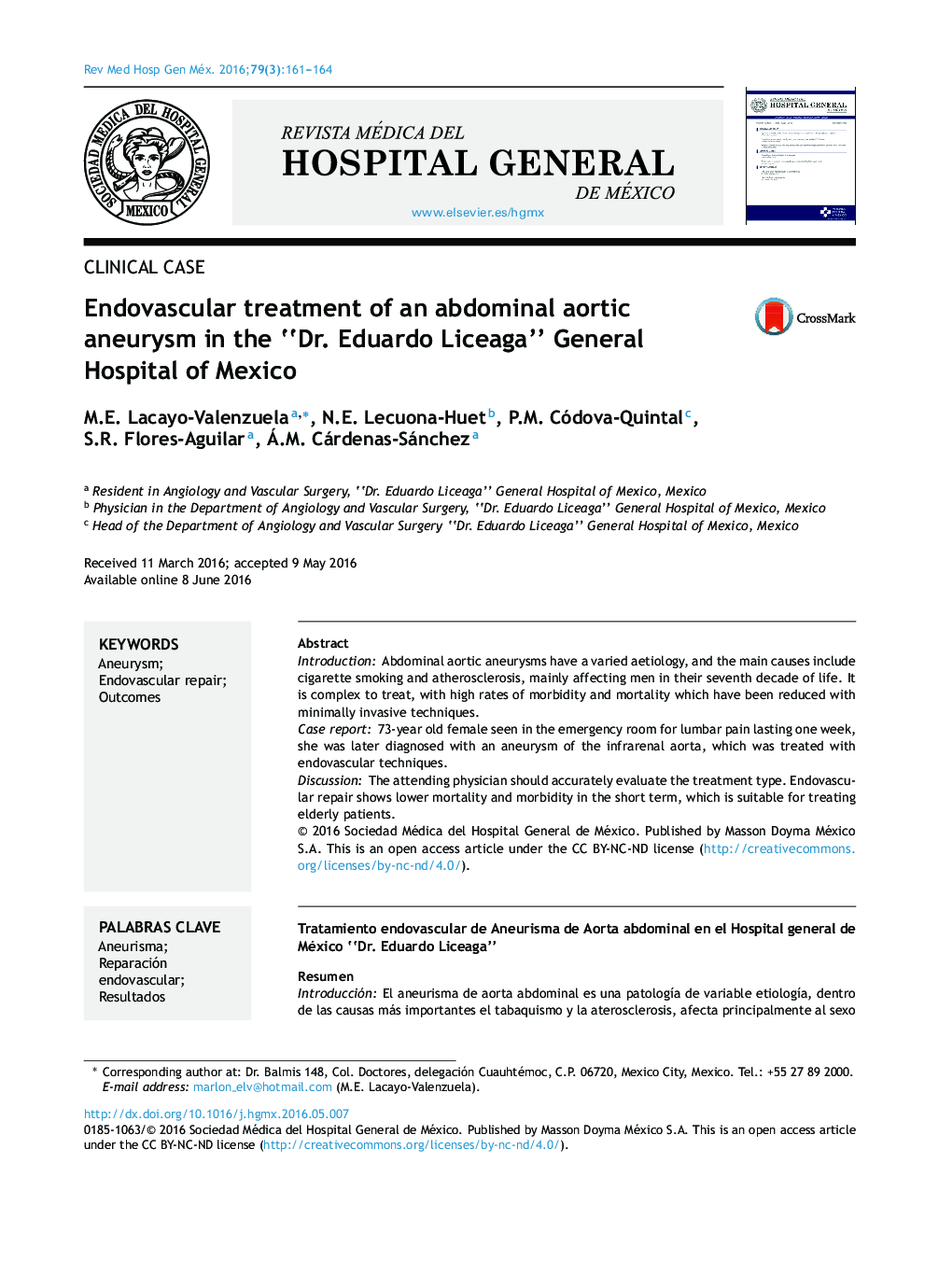Endovascular treatment of an abdominal aortic aneurysm in the “Dr. Eduardo Liceaga” General Hospital of Mexico