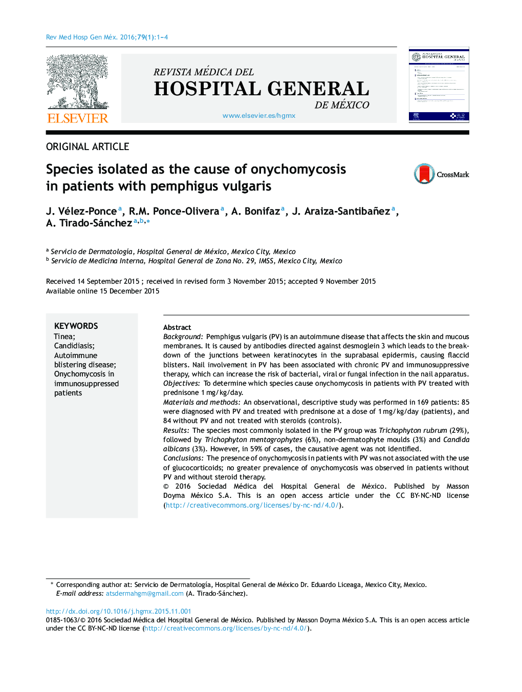 Species isolated as the cause of onychomycosis in patients with pemphigus vulgaris