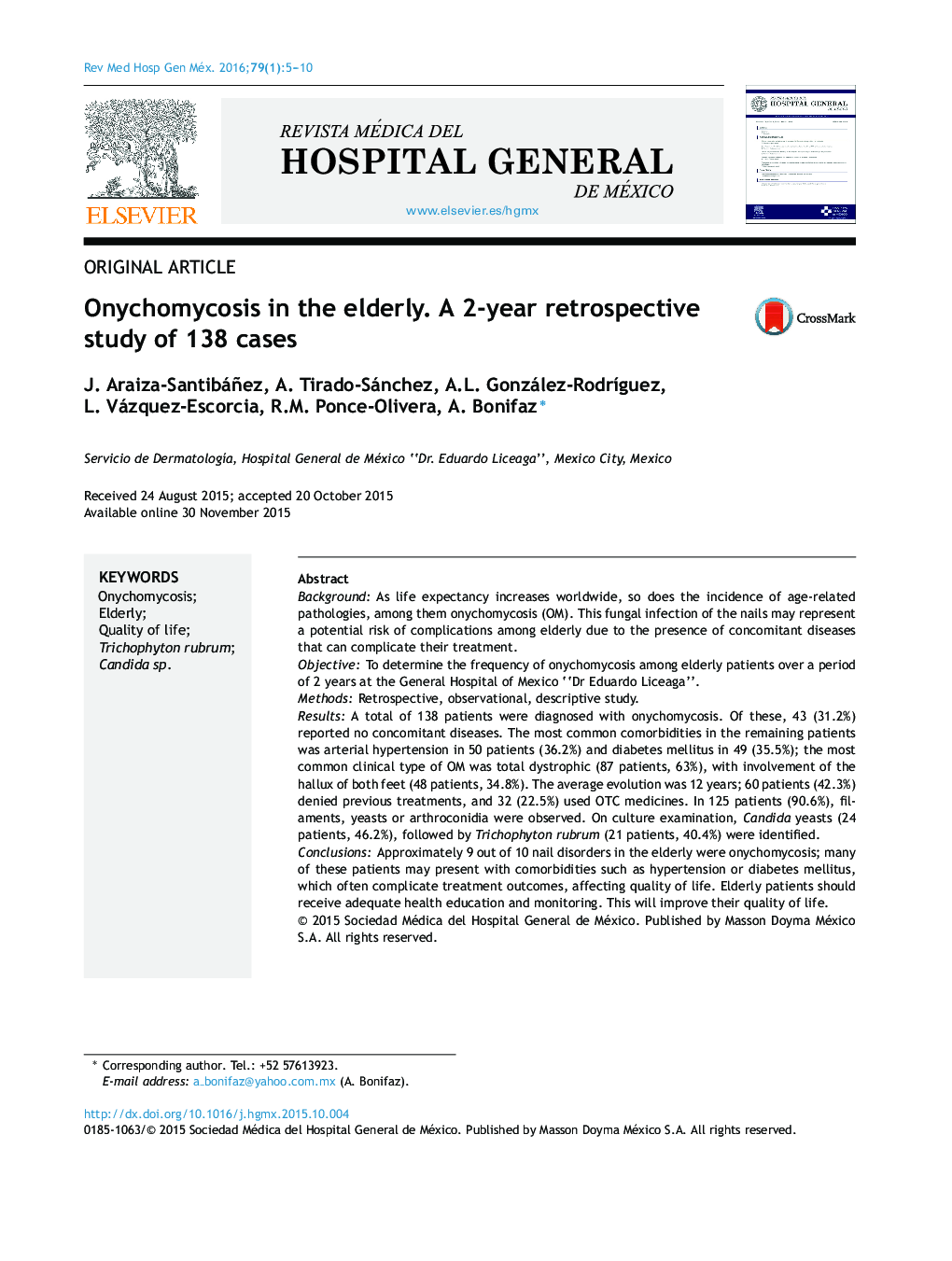 Onychomycosis in the elderly. A 2-year retrospective study of 138 cases