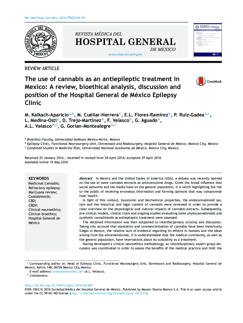 The use of cannabis as an antiepileptic treatment in Mexico: A review, bioethical analysis, discussion and position of the Hospital General de México Epilepsy Clinic